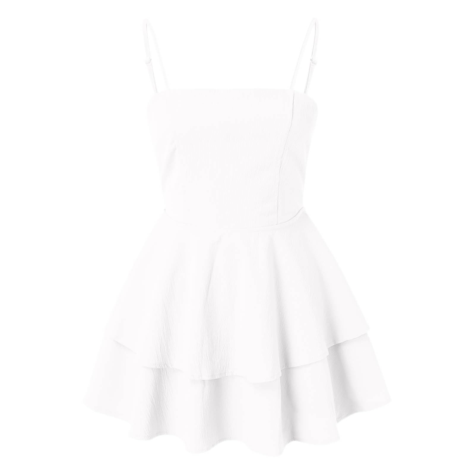 Summer Dresses for Women Simple Square Neck Backless Bow Sling Dress for Double Ruffle Hem