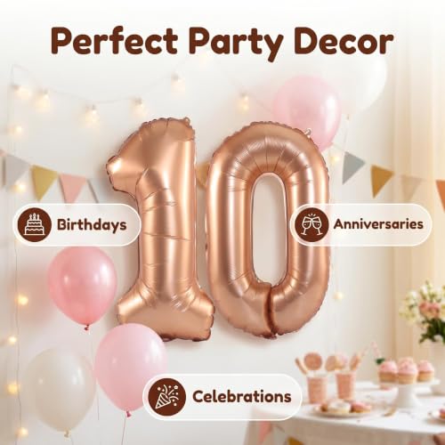 Image of Number 10 Balloon Foil Mylar Balloons for Birthday Party Decoration (Orange, 40 Inch)