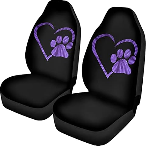 Dremagia Car Front Seat Covers Decor Accessories Set of 2, Animal Dog Paws Love Heart Purple Print Soft Durable Auto Seat Covers Cover