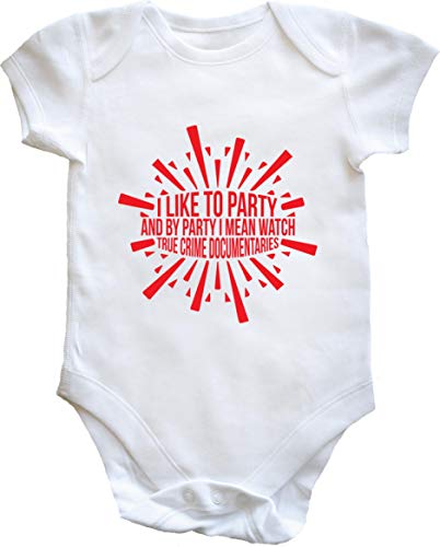 Hippowarehouse - Hippowarehouse i like to party and by party i mean watch crime documentaries baby vest bodysuit (short sleeve) boys girls