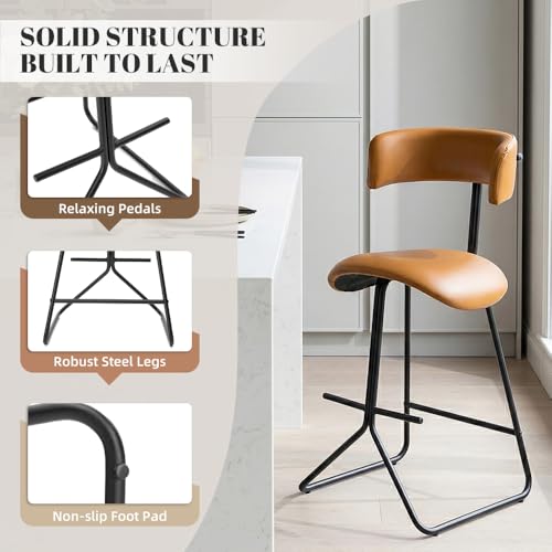 IDEALHOUSE Bar Stools Set of 4,Counter Height Stools with Backs,Modern Faux Leather High Barstools Metal Leg, Ergonomic Backrest,Tall Barstools Chairs for Kitchen Island Home Bar, Easy Assembly,Brown by IDEALHOUSE - Used condition - Image 5