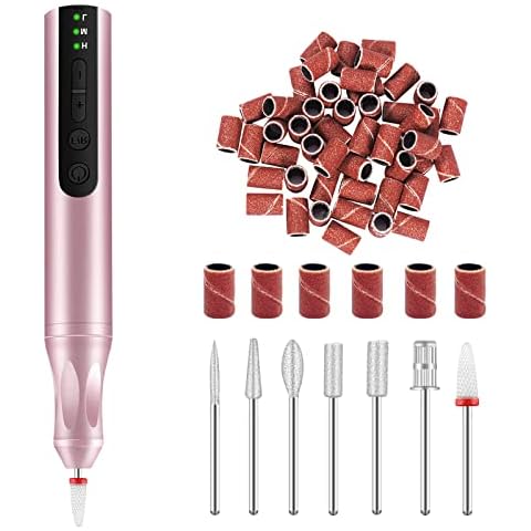 CGBE Electric Nail Files, Professional Rechargeable Electric Nail Drill Machine, 20000RPM Adjustable Speed E File, Cordless Portable Manicure Pedicure Set for Acrylic Gel Nails, Pink Cover