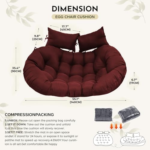 Image of ARMAISH India Double Seater Cushion Set - Polyester Fabric Padded Seat for Hanging Egg /Garden Jhula(Cushion ONLY MEHROOM)