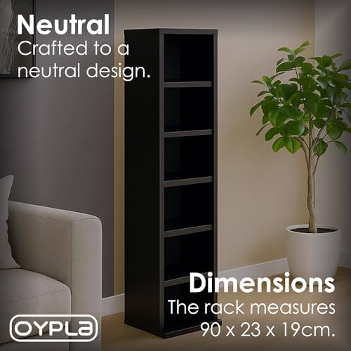 Oypla 6 Tier Black Wooden CD DVD Game Book Shelf Storage Tower Rack - Fits 102 CDs - Image 4
