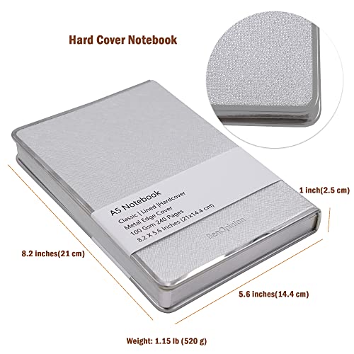 Hardcover Notebook Journals For Writing, Lined Paper With Silver Rim, 240 Pages, 100Gsm, Metal Edge Cover, Medium 5.6"X8.2", A5 Daily Journal Notebooks For Work Women Business (Silver) #TOP3
