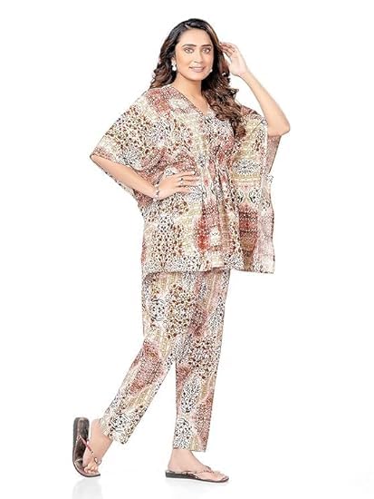 bresdk KAFTN Women’s Cotton Kaftan Night Suit – Loose Fit Printed Nightwear Set for Sleep & Lounge, Soft Loungewear Dress with Pockets-picture-13