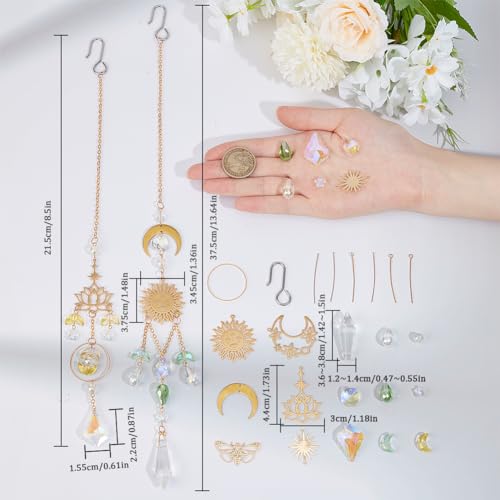 SUNNYCLUE 1 Box DIY 5 Sets Star Moon Suncatcher Kit Crystal Suncatchers Rainbow Catchers Lucky Tarot Glass Beaded Hanging Suncatchers Crystal Sun Catchers for Windows Indoor Outdoor Garden Decor - Image 3