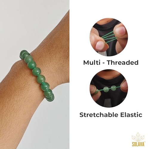 Image of SOLAVA Green Aventurine Bracelet Certified - Original Green Crystal Bracelet for Men and Women for Money, Prosperity, Abundance, Good Luck, Happiness, and Heart Chakra Healing - 8mm Beads