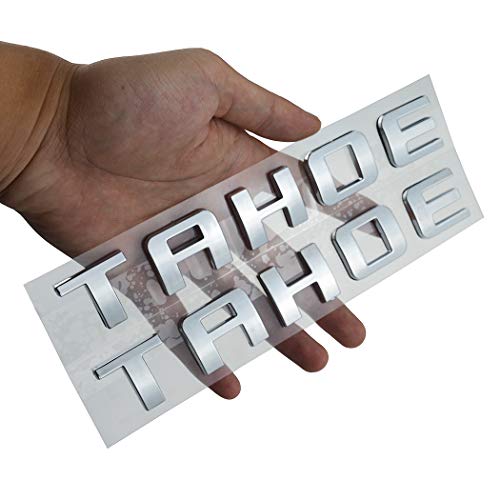 Image of 2pc Chrome Tahoe Emblem Door Trunk Tailgate Badge NAMEPLATE 3D Raised Strong Adhesive Fit for 07-17 Chevy Trunk Cars (Silver)