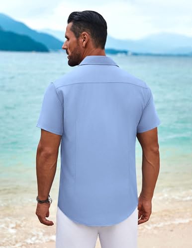 Image of COOFANDY Mens Cuban Guayabera Shirt Short Sleeve Button Down Shirts Summer Beach Vacation Shirts