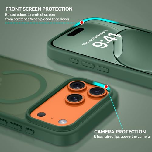 Image of BENTOBEN Magnetic for iPhone 17 Pro Max Case 6.9 inch 2025, [Compatible with Magsafe] Cute Slim Frosted Matte Military Shockproof Protective Bumper Girl Men Phone Cover for iPhone 17 ProMax, Dark Green