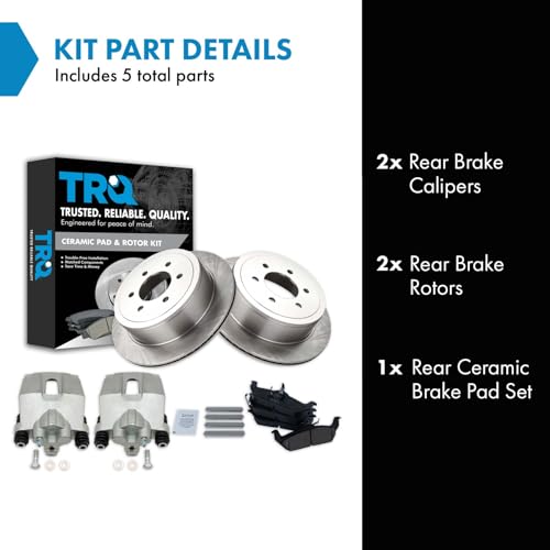 Image of TRQ Rear Ceramic Brake Pad and Rotor Set Includes Calipers
