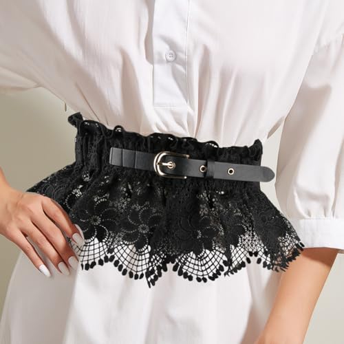 Ruffle Lace Waist Belt for Women Wide Corset Waist Dress Belts Cinch Elastic Costume Waistband2