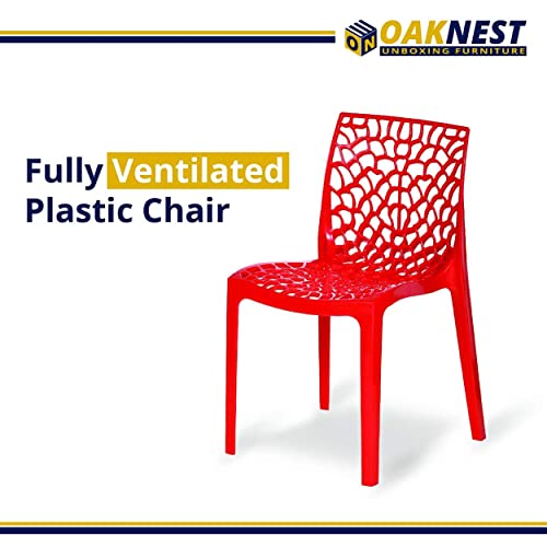 Image of Binani Web Designer Plastic Chair for Home, Office and Restaurant and Cafe|Armless Chair for Dining Room| Heavy Duty Outdoor Plastic Chair | Designer Balcony Chair (4, Red)