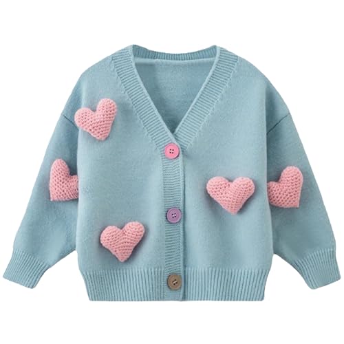 Riclena Girls Cardigan Sweater V-Neck Long Sleeve Cute Front Button Knit Sweetheart Sweaters