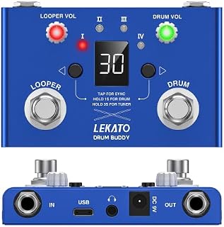LEKATO Drum Looper Pedal with Tuner, 30 Drums, 4 Loops of Total 11 Minutes Recording Time, with App to customize, edit and save drum groof, Drum Machine with Loop,for Electric Guitar Bass