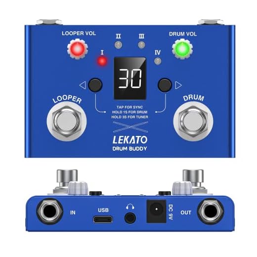 LEKATO Drum Looper Pedal with Tuner, Built in 30 Drums, 4 Loops of Total 11 Minutes Recording Time, with App to customize, edit and save drum groof, Drum Machine with Loop,for Electric Guitar Bass