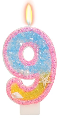Elekfx Pink Beach Birthday Number 9 Candle for Cake Pink Cake Topper