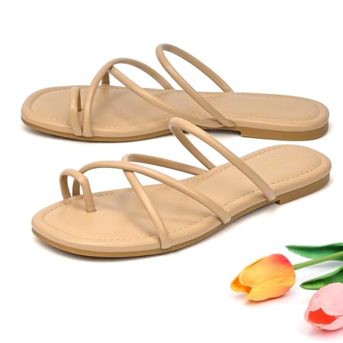 Strappy Sandals for Women Square Open Toe Flip Flops Comfortable Flat Sandals Toe Ring Thong Sandals for women3