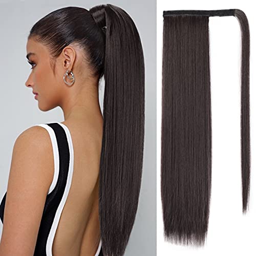 Stamped Glorious Wrap Around Straight Ponytail Extension Clip in Long Straight Hair Ponytail for Women Magic Paste Hairpiece (4#)