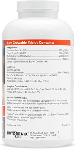 Nutramax - COSEQUIN Joint Health Supplement for Dogs, Maximum Strength - Joint Support - with Glucosamine and Chondroitin, MSM, and Hyaluronic Acid - for Dogs, 250 Chewable Tablets