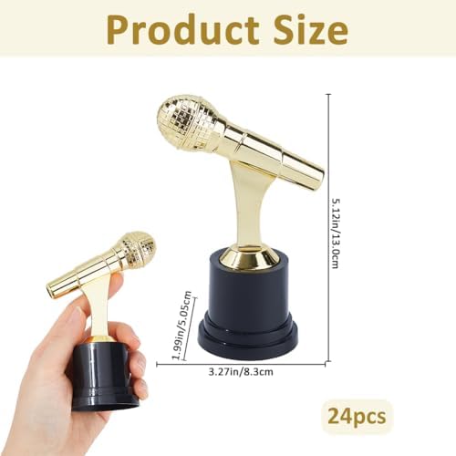 SUPERFINDINGS 24Pcs Gold Microphone Trophy Award 130mm High Microphone Music Awards Plastic Small Trophy Celebrate for Singing Contests Employees Custom Competition Gifts