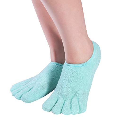 5-Toe Gel Moisturizing Socks for Men and Women by JERN to Repair Dry Feet, Cracked Heels, Rough Skin, Calluses, Cuticles - Foot Spa Socks with Essential Oils Used with Lotions for Pedicure Soft Skin