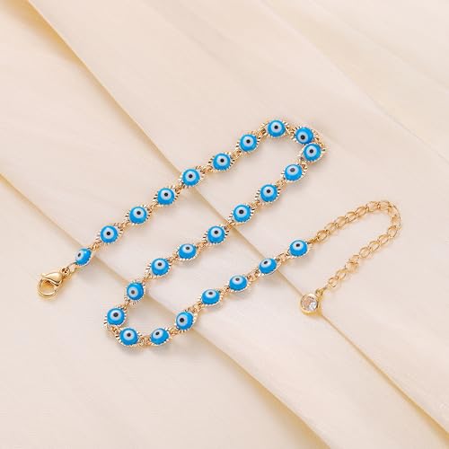 Image of Dremmy Studios Simple Gold Chain Anklet,14k Gold /Silver Plated Dainty Disc Evil Eye Summer Beach Ankle Bracelet Jewelry for Women