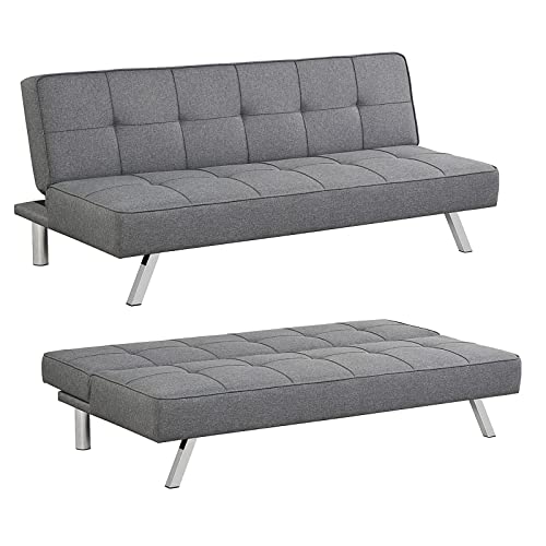 RELAX4LIFE 3 Seater Sofa Bed, 3 Adjustable Padded Modern Couch Bed Lounge Sofa, Steel Feets Button Tufted Resting Guest Sofa for Living Room Bedroom Office (without 2 Drawers, Grey)