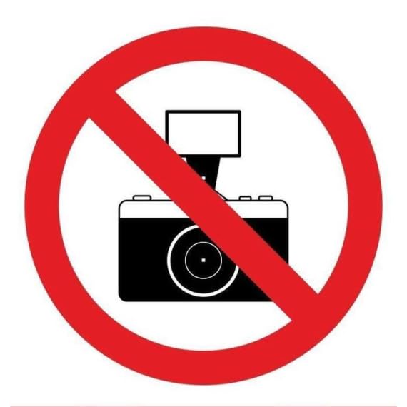 Prohibido cámaras fotográficas, señal de prohibición con tintas UV SEKURECO
