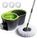 Mocio Lavapavimenti con Secchio,Masthome Secchio Lavapavimenti Rotomop,Mocio Professionale con Pedale, con 3 Panni in Microfibra Riutilizzabile e Lavabile in Lavatrice,per Tutti i Pavimenti,Verde
