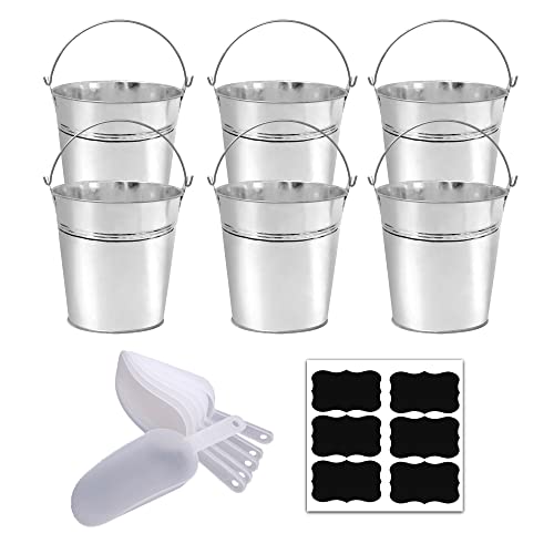ZEDEV Set of 6 Pcs Galvanized Metal Buckets with...