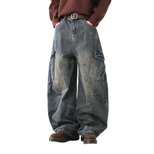 Barrel Jeans Men Cargo Super Baggy Skater Denim Pants High Waist Streetwear Barrel Leg Bottoms Washed Relaxed Fit Vintage3