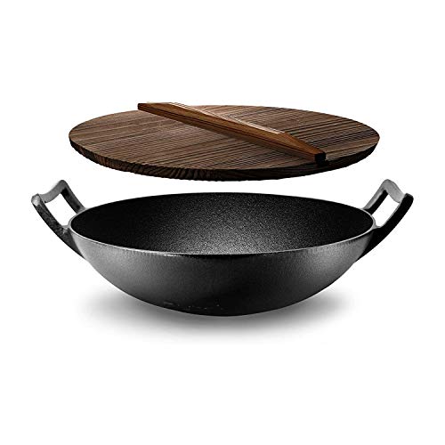 Comparison: Best Cooktop For Cast Iron 11 NutriChef Cast Iron Wok with Wooden Lid - Pre-Seasoned Chinese Wok for Stir-Fry, Compatible with Multiple Cooktops Including Induction, Large 5.8 Qt Capacity, 12" Diameter