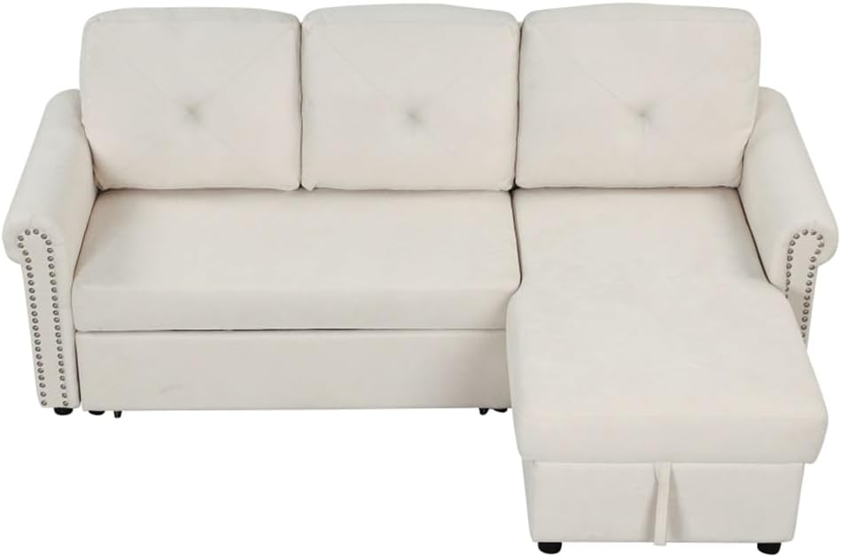 Sleeper Sofa Bed Convertible Sectional Couch, 3-Seater L-Shape Corner Couch with Storage Chaise