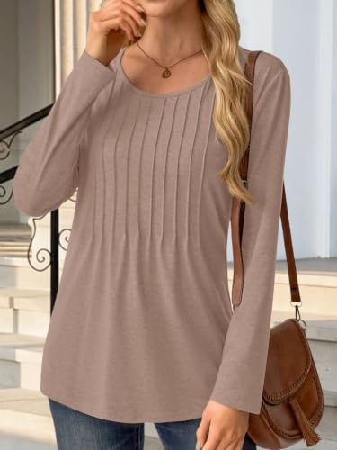 NORACORA Long Sleeve Women Tunic Loose Fit Pleated Shirt Khaki - image 5