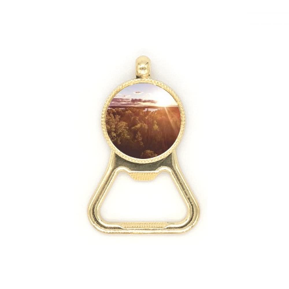 Porte-clés décapsuleur acier inoxydable Sunshine motif paysage de forêt et nature sauvage