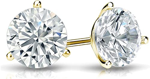 SI1-SI2 Clarity (.25-1.00 Carat) Cttw Lab-Grown Round Solitaire Diamond Stud Earrings Womens |14k Yellow or White or Rose/Pink Gold 3-Prong Martini Stud Earrings With Push Backs The Diamond Deal2