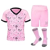 MUDJEAN Kids Soccer Jersey Kit Boys Soccer Clothes for Girls Football Outfits Youth Training Pink 13-14 Years