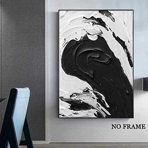 Modern Abstract Wall Art Decor Black And White Canvas Painting Texture Abstract Art Prints Black And White Texture Canvas Poster Minimalist Artwork Abstract Black And White Picture 16X24Inch No Frame #TOP2