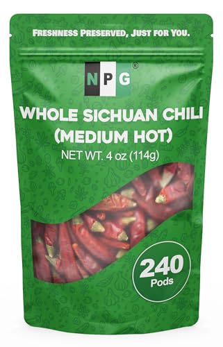 NPG Dried Sichuan Red Chili Peppers Whole 4 Ounces, Medium Hot, Capsicum Annuum Used in Mexican, Chinese, Thai Dishes, Premium Szechuan Dried Red Chilies for Chili Oil, Paste, and Sauce