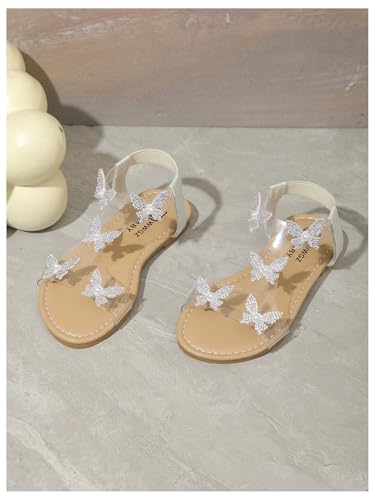 Image of GORGLITTER Girl's Sandals Butterfly Clear Dressy Cute Ankle Strappy Sandal | Girls Dress Sandals, Girls Size 4 Sandals, Big Little Kid Sandals Girls, Cute Sandals