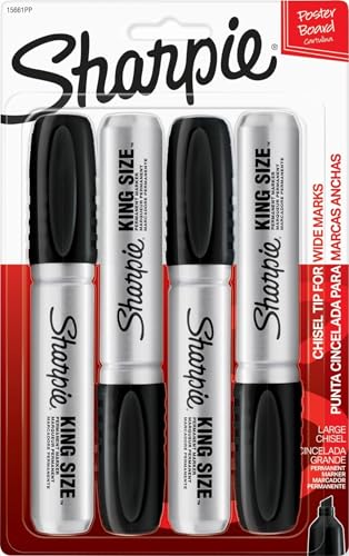 Sharpie King Size Permanent Markers, Large Chisel Tip, Black, 4 Count - Office Supplies, Quick Drying, Great for Poster Boards