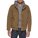 Levi's Men's Washed Cotton Military Jacket with Removable Hood (Standard and Big & Tall), Khaki, Medium