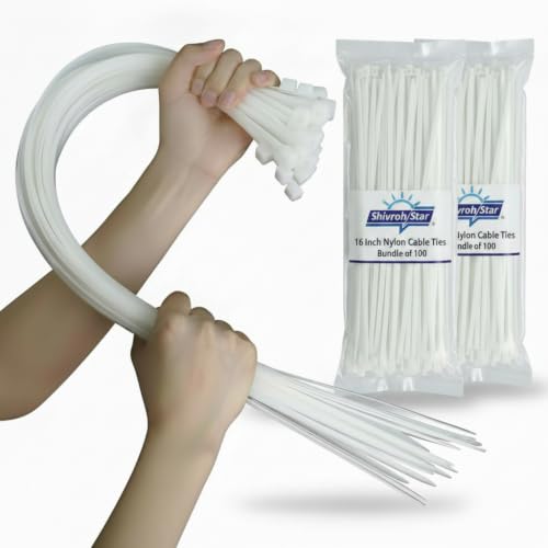 Image of Teeth Grip Nylon Self Locking Cable Ties, (400 mm, 16 inch, Pack of 200) - Heavy Duty Strong Zip Wire Fastener Organizer Tie) Parent (200, white)
