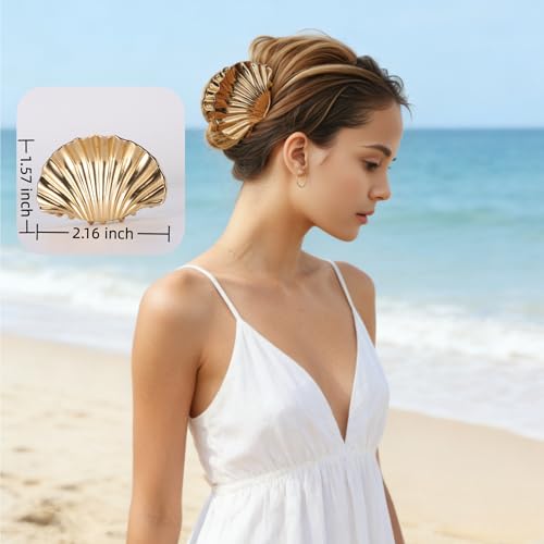 Set de 3 Pinzas para el Pelo con Flores y Concha Dorada miniatura 6