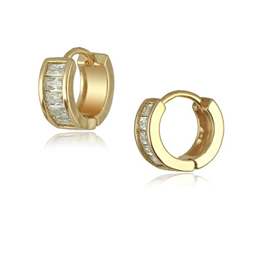 SASAMALL Elegant 14K Gold Filled Inlay Cubic Zirconia White Clear Small Hoop Earrings for Women