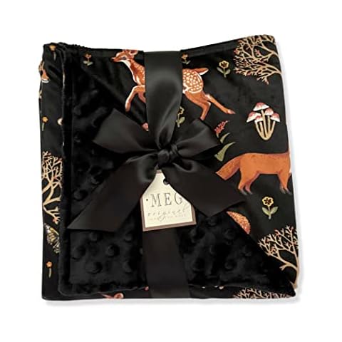 MEG Original Minky Baby Blanket, Forest Friends Woodland Animal Theme (Black) Cover