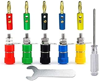 Aiqeer 20 Pairs 4 mm Banana Plug Socket Connector Set, Gold Plated Banana Plug and Binding Post Terminal Kit, for Speaker, Audio/Video Receiver (Red, Yellow, Blue, Green, Black)