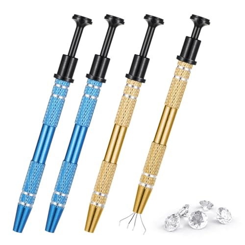 Bewudy-4Pcs-Piercing-Ball-Grabber-Tool-4-Prongs-Jewelers-Pick-Up-Tool-Stainless-Steel-Diamond-Claw-Tweezers-Pearl-Grabber-for-Tiny-Objects-IC-Chips-Electronic-ComponentsBlue-and-Gold